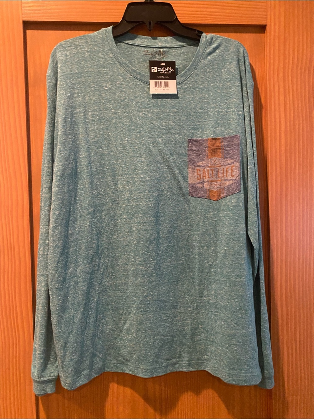 Salt Life Men’s Live Salty Salt Wash Teal Blue Pocket Long Sleeve T-Shirt NWT L